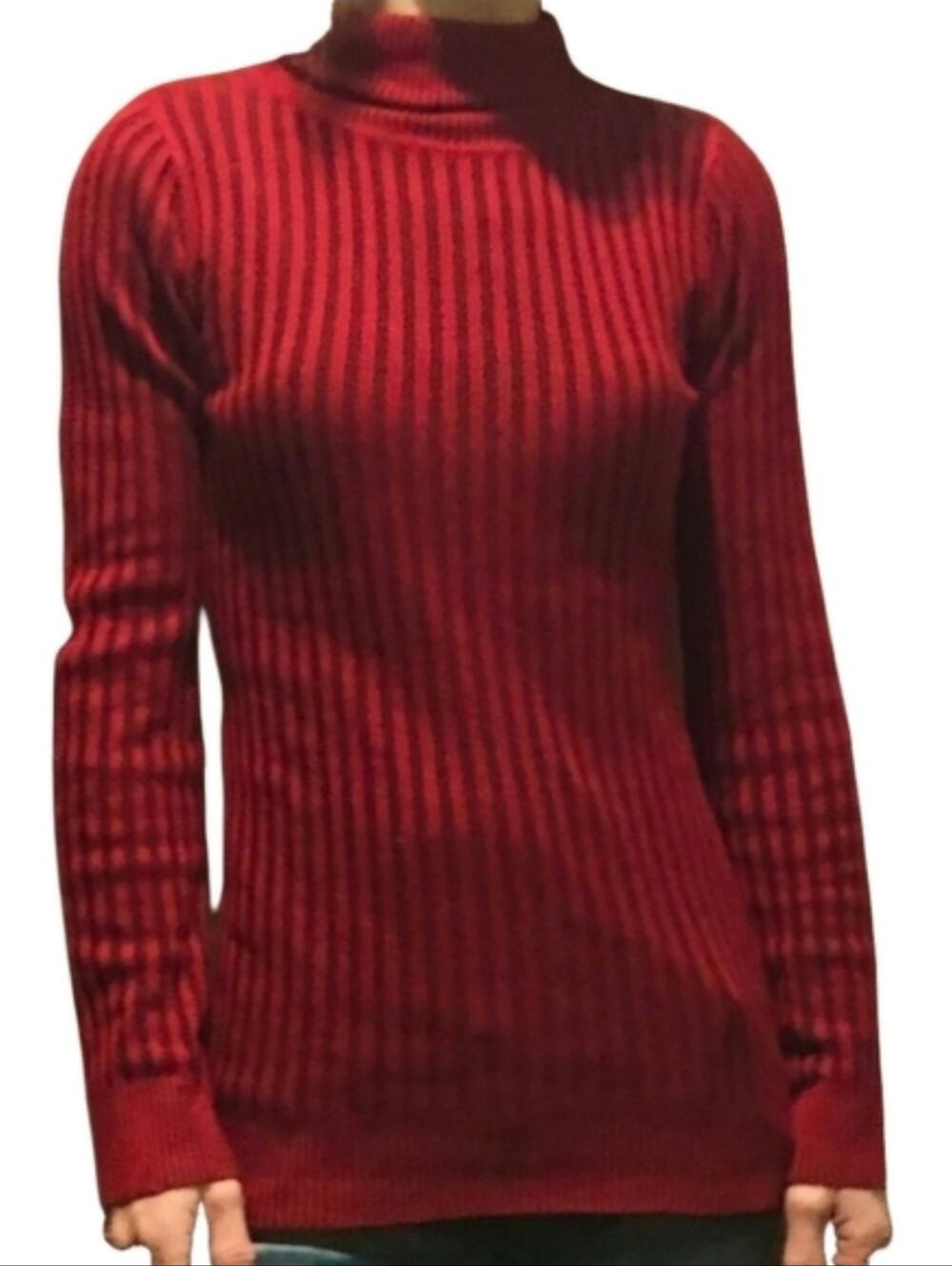 Red Ribbed Fitted GRANE Mock Neck Long Sleeve Top Junior Size Small Turtle Neck